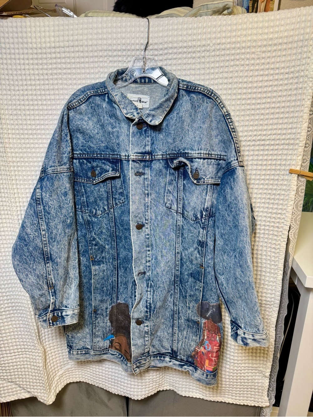 Vintage-Inspired Washed Denim Jacket with Afrocentric, Black Excellence Design-M